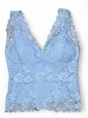 Light Blue Lace Lined Bralette Top. Size S. Built in bra.